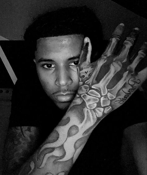 Black Men Hand Tattoos, Skeleton Hand Tattoos For Guys, Otf Tattoo Tat, Neck And Throat Tattoos Men, Otf Tattoo, Star Sleeve Tattoo, Hood Neck Tattoo For Guys, Hand Bones, Arm Tattoos For Guys Forearm