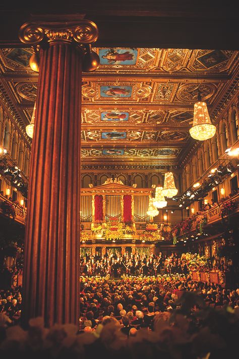 The Vienna Philharmonic gives its annual New Year's Concert in the Golden Hall of the Musikverein. The whole world looks on and joins in the celebrations of the first day of the new year. ©WienTourismus / Lois Lammerhuber Year Concert, New Year Concert, Concert Hall Architecture, Golden Hall, Vienna Philharmonic, Concert Hall, Old Money Aesthetic, Classical Music, Music Is Life