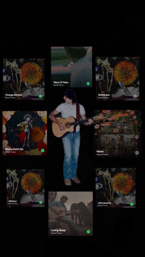 his songs surrounding a cutout of him Wyatt Flores, Flores Wallpaper, Pretty Quotes, Wild Cats, Country Music, Poster Wall, Life Lessons