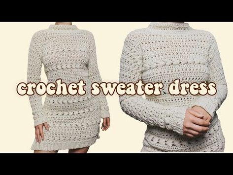 How to Crochet a Dress | Sweater Dress | Beginner friendly Tutorial anyone can do! - YouTube Crochet Sweater Dress Pattern Free Long Sleeve, Crochet Sweater Dress Free Pattern, Crochet Sweater Dress Pattern Free, Crochet Winter Dress, Crochet A Dress, Crochet Winter Dresses, Comfy Crochet, Sweater Dress Pattern, Prom Dress Pattern