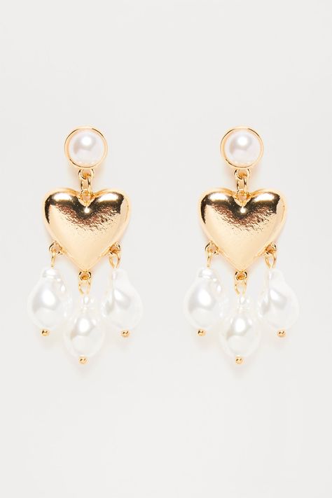 Available In Gold. Drop Earrings Heart Design Pearl Detail Post Back Closure Final Sale Imported | Pearl-fect Heart Earrings in Gold by Fashion Nova Earrings Heart, Earrings In Gold, Gold Drop Earrings, Gold Fashion, Heart Earrings, Heart Design, Fashion Nova, Final Sale, Gold Earrings