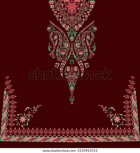 Kashmiri Tanka Decorative Embroidery Stitches Neckline Stock Illustration 2134963553 | Shutterstock Islamic Motifs, Decorative Embroidery, Color Drawing Art, Print Design Art, Paisley Art, Color Palette Pink, Embroidery Neck Designs, Digital Borders Design, Flower Art Images