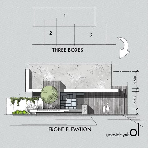 Extiror House Design, Facade Architecture Design, Architecture Design Sketch, Architecture Design Drawing, Modern House Facades, Architecture Model House, Architectural House Plans, Architecture Concept Drawings, Architecture Design Concept