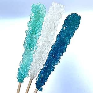 Classic Rock Candy Sticks, Sugar Rock Crystal Lollipops, Individually Wrapped (Frozen Ice (Blue, White & Light Blue), Pack of 18) Rock Candy Sticks, Cafe Logo Design, Frozen Kids, Candy Crystals, Diamond Party, Frozen Ice, Candy Companies, Aqua Blue Color, Candy Sticks