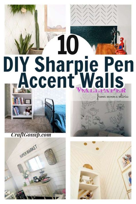 10 DIY Accent Walls Made With Sharpie Pens – Home and Garden Diy Stencil Accent Wall, Stencil Laundry Room Wall, Sharpie Wallpaper Diy, Gold Sharpie Wall, Paint Pen Wall Design, Diy Sharpie Wall, Sharpie Accent Wall, Sharpie Wall Art Diy, Kitchen Stencil Ideas