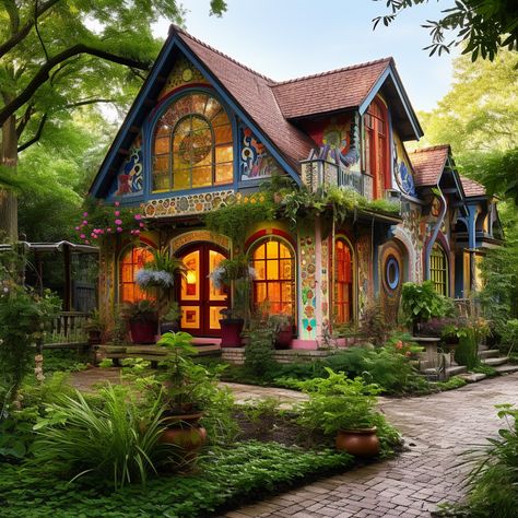 Whimsigoth Home Exterior, Maximalism House Exterior, Fairy Tale House Exterior, Tiny House Fairytale Cottage, Farmhouse Updates, Fairy Tail House Cottages, Dream Witch, Witch Cabin, Maximalist House