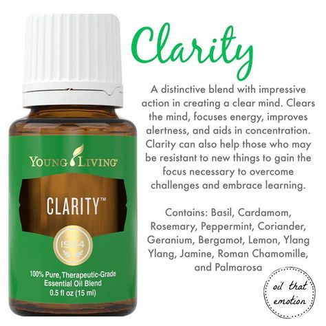 Clarity Essential Oil Young Living, Clarity Young Living, Essential Oils For Memory, Clarity Essential Oil, Young Living Oils Recipes, Living Oils Recipes, Memory Retention, Diy Essential Oil Recipes, Essential Oil Diffuser Blends Recipes