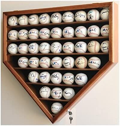 Amazon.com : 43 Baseball Ball Display Case Cabinet Holder Rack Home Plate Shaped w/98% UV Protection- Lockable –Walnut : Sports Related Display Cases : Sports & Outdoors Baseball Memorabilia Display, Sports Memorabilia Display, Baseball Man Cave, Baseball Holder, Baseball Display Case, Hockey Bedroom, Memorabilia Display, Baseball Display, Mini Liquor Bottles