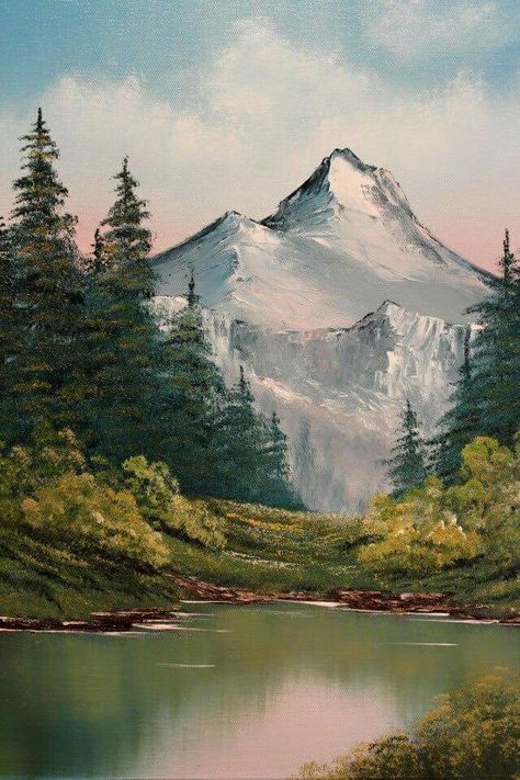 Outdoor Acrylic Painting Ideas, Landscape Acrilyc Painting, Mountain Paintings Acrylic, Scenery To Paint, Landscape Paintings Mountain, Acrylic Painting Scenery, Landscape Ideas Painting, Mountain River Painting, Mountain Scenery Painting