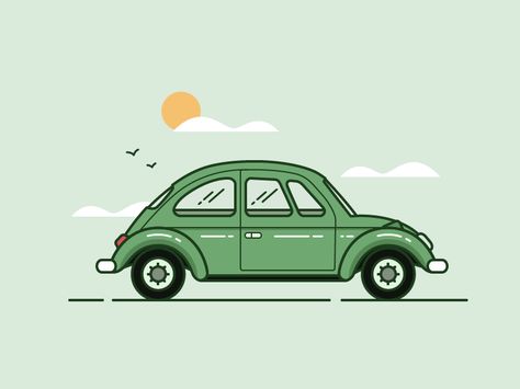 Vintage Car by xiaoniaojiu Cute Car Drawings, Cute Car Drawing, Cute Car Illustration, Car Drawing Aesthetic, Aesthetic Car Drawing, Vintage Cars Drawing, Vintage Cars Aesthetic, Car Illustration Art, Car Cartoon Cute