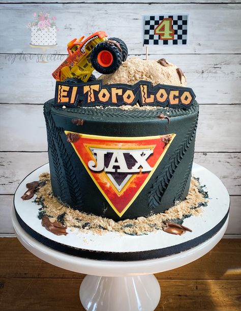 Toro Loco Birthday Cake, El Toro Loco Cake, Toro Loco Cake, El Toro Loco Birthday Party, Toro Loco Birthday Party, Pastel Monster Truck, Monster Jam Cakes For Boys, Monster Truck Cakes For Boys, Monster Truck Cake Ideas