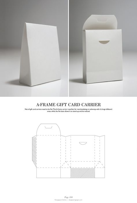 A-Frame Gift Card Carrier - Packaging & Dielines: The Designer's Book of Packaging Dielines Packaging Dielines, Card Carrier, Paper Box Diy, Paper Box Template, Packaging Diy, Packaging Template, Gift Box Template, Origami Box, Packing Design