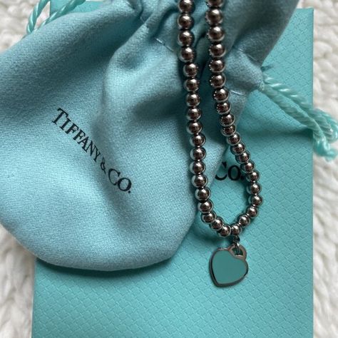 Tiffany & Co. 925 Blue Heart Bead Necklace Heart Bead Necklace, Jewelry Tiffany, Tiffany Co Jewelry, Blue Heart, Heart Beads, New Bag, Bead Necklace, Tiffany & Co., Size 16