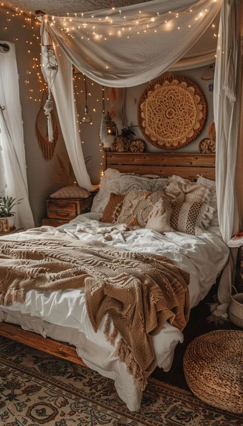 2025 Habits, Moody Boho Bedroom, Bed Tapestry, Street Bedroom, Bedroom Feature Wall, Bedroom False Ceiling, Country Room, Create Pin, Cozy Boho Bedroom