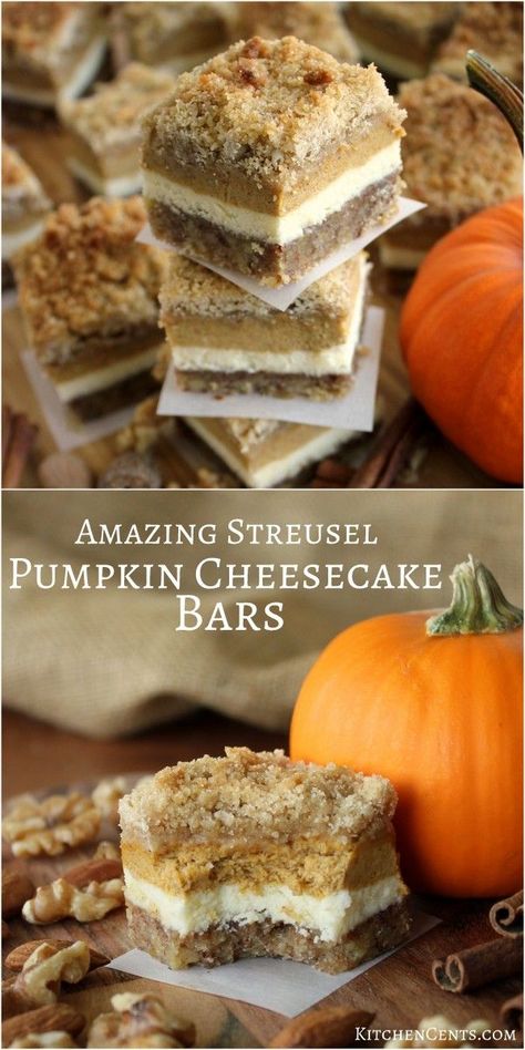 Pumpkin Cheesecake Streusel, Pumpkin Walnut Bars, Pumpkin Crunch Cheesecake, Walnut Crust, Pumpkin Cheesecake Bars, Cheesecake Bar Recipes, Pumpkin Recipes Dessert, Bar Cookies, Creamy Cheesecake