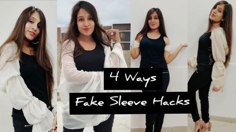 #Fashionhacks #FakeSleeves #FashionBlogger Uncomfortable with wearing a sleeveless dress or tops? Now make your own sleeves. Yes, you can create your own fake sleeves from a dupatta / shrug and it's super easy. This fashion video will just make your day better. I'll keep uploading more fashion Blog and till then keep it stylish and don't forget to comment if you like it or not! Do subscribe my channel if you love such fashion hacks! Sleeveless Dress Hack, Sleeve Hacks, Dressing Hacks, Fake Sleeves, Sleevless Top, Sleeveless Kurta, Party Tiara, Arm Wear, Sleevless Dress