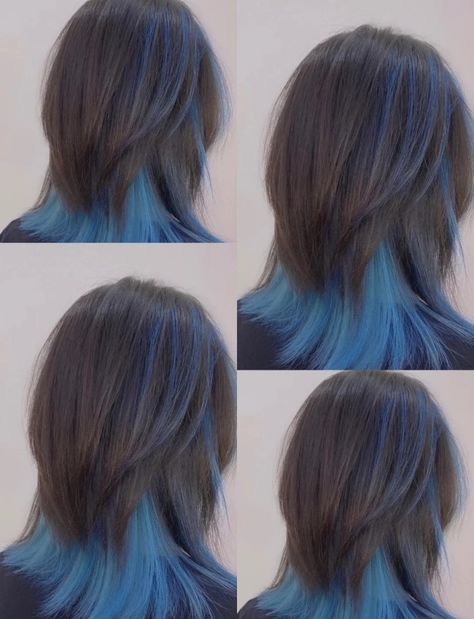 Wolfcut With Hair Color, Inosuke Hair Dye, Wolfcut Dyed Underneath, Korean Dyed Hair Short, Wolfcut Hair Dye, Wolfcut Hair Color, Wolfcut Hair Color Ideas, Mullet Highlights, Hair Color Inspiration For Asian