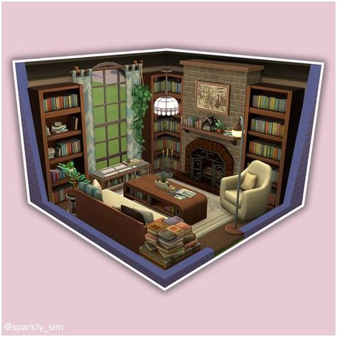 The Sims 4 | Home Library🔖☕(no CC) EA Gallery ID: SparklySim #thesims4 #ts4 #thesims #thesims4house #ts4build #thesims4build #showusyourbuilds #simstagram #simscommunity #simsaddict #sims #sims4 #somesimlishbuild #simsdecor Sims 4 Library Room, Sims4 Library, The Sims 4 Build Ideas, Sims 4 Library Ideas, Sims 4 Library Build, Small Sims 4 Houses Layout, Sims 4 Interior Design Ideas No Cc, Sims 4 Rooms Ideas, Sims 4 Office Ideas