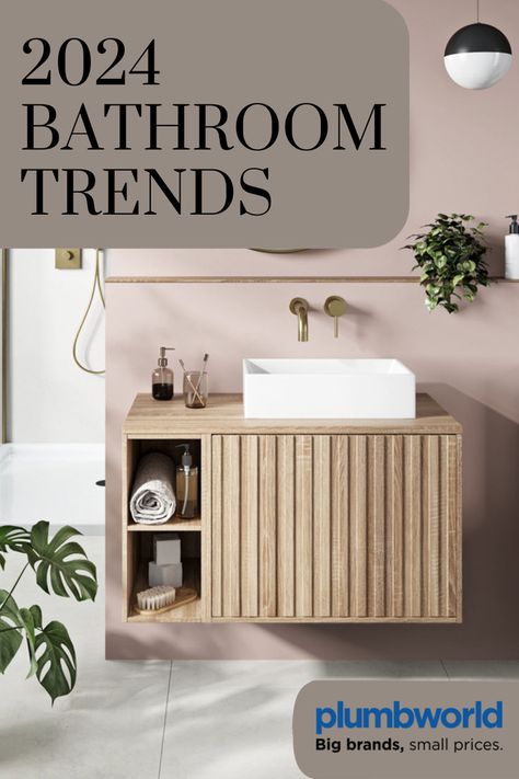 Intersted to know what bathroom themes are on trend for 2024? Take a look at out 2024 bathroom trends blog post. From spa style bathrooms to sustainability there's something for everyone. Sustainable Bathroom Design, On Trend Bathrooms, 2024 Guest Bathroom Trends, Spa Type Bathroom, Bathroom Decor Ideas 2024, Pool House Bathroom Decor, Bathroom Styles 2024, 2024 Bathroom Color Trends, Spa Looking Bathroom Ideas