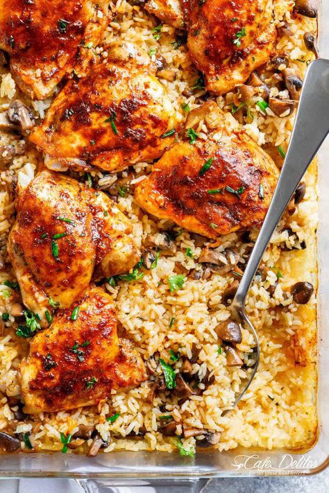 Oven-Baked Chicken and Rice - Cafe Delites | Kitchn Panini Recipes Chicken, Easy Oven Baked Chicken, Easy Chicken And Rice, Rice Casserole Recipes, Rice Recipes For Dinner, Easy Chicken Breast, Chicken Breast Recipes Healthy, Easy Oven, Instant Pot Recipes Chicken