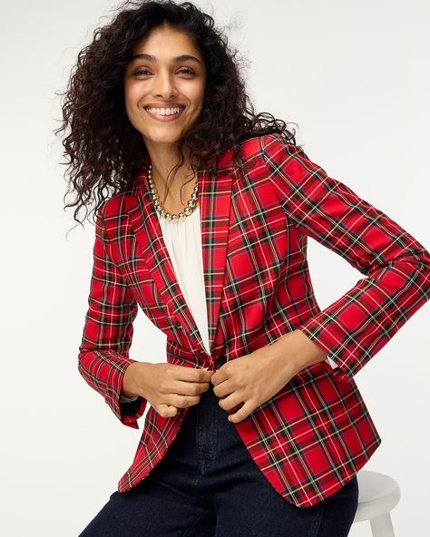 Factory: Tartan Two-button Blazer For Women Tartan Blazer Outfit, Dressy Christmas Outfits, Christmas Outfit Dresses, Christmas Outfits Dressy, Winter Christmas Outfits, Christmas Party Outfit Work, Christmas Blazer, Tartan Blazer, Outfit Ideas Christmas