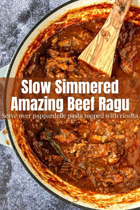 Slow Cooked Ragu, Best Beef Ragu Recipe, Italian Beef Ragu Recipe, Slow Cooked Beef Ragu, Beef Ragu Dutch Oven, Beef Brisket Ragu, Ragu Recipes Beef, Beef Shank Ragu, Beef Ragout Recipe