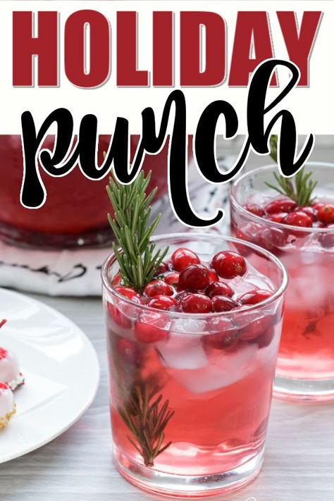 This delicious holiday punch is filled with cranberries, pomegranate seeds, cranberry juice, prosecco and more. Perfect for Christmas and New Years! Cranberry Holiday Punch, Cranberry Holiday Cocktail, Prosecco Drinks, Christmas Drinks Alcohol Recipes, Cranberry Drinks, Christmas Drinks Recipes, Christmas Brunch Recipes, Winter Cocktails Recipes, Cranberry Juice Cocktail