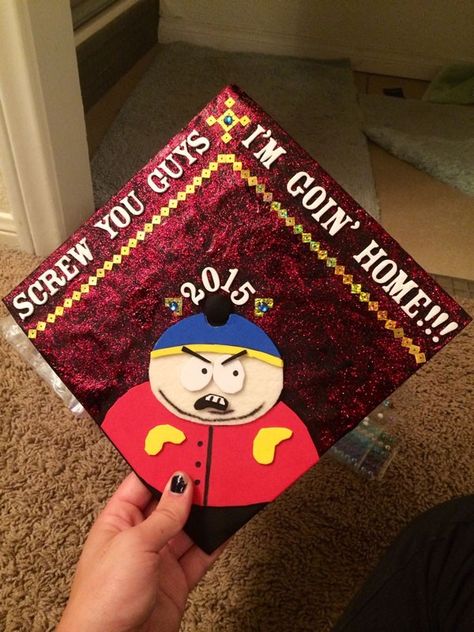 South Park grad Cap art // follow us @motivation2study for daily inspiration Cars Graduation Cap, Grad Cap Art, Funny Graduation Cap Decoration, Funny Grad Cap Ideas, Grad Cap Ideas, Funny Graduation Caps, Creative Graduation Caps, College Grad Cap Ideas, Grad Cap Decorated