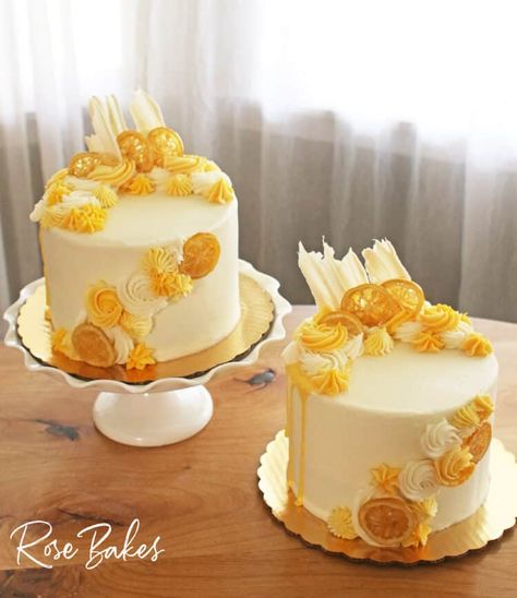 Candied Lemon Cake | Rose Bakes Lemon And Rose Cake, Lemon Cake Decoration Ideas Simple, Orange Cake Decoration Birthdays, Candied Lemon Cake, Lemon Birthday Cake Decoration, Lemon Cake Decoration Ideas, Butterscotch Cake Designs, Butterscotch Cake Decoration, Lemon Cake Design