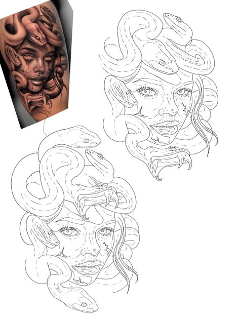 Mythology Tattoo Stencil, Tattoos Stencils Outline, Mangas Tattoo, Medusa Tattoo Design, Cherub Tattoo, African Tattoo, Full Leg Tattoos, Tattoo Shading, Cursive Tattoos