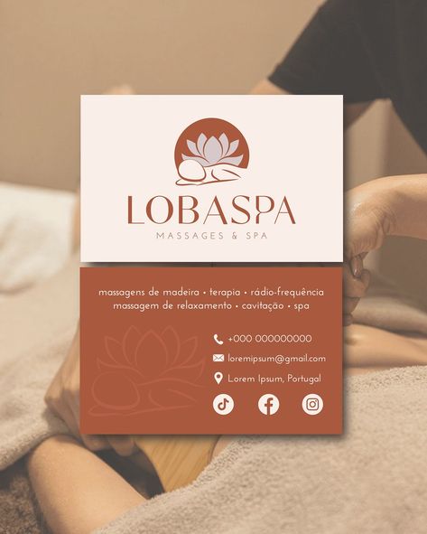 Brand identity designed for LobaSpa 🧖‍♀️ LobaSpa is dedicated to enhancing your wellbeing through a variety of massage therapies, including wood massage, relaxation treatments, radiofrequency, cavitation, and spa services. The logo reflects a sense of calm, relaxation, and elegance. The chosen font embodies modernity, sophistication, and grace, with a specially crafted “P” that adds a touch of contrast and uniqueness. The symbol is designed to evoke tranquility, featuring a figure lying dow... Massage Therapy Branding, Therapy Business Cards, Massage Branding, Therapy Branding, Wood Massage, Massage Logo, Spa Branding, Logotype Branding, Business Card Mockup