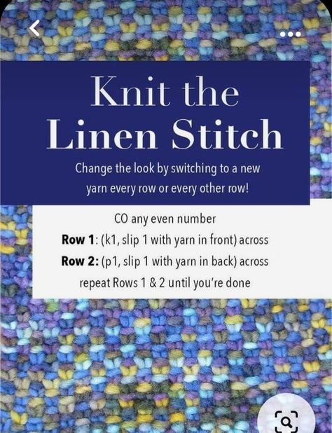 Knit Linen Stitch, Rainbow Yarn, Knitting Stitches Tutorial, Knitting Tips, Linen Stitch, Knit Stitches, Knitting Instructions, Easy Knitting Patterns, How To Knit