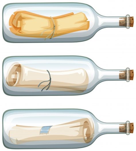 Three glass bottles with message | Premium Vector #Freepik #vector #vintage #paper #text #letter Letter In A Bottle, Message Bottle, How To Drow, Classroom Window, Crystal Bottle, Bottle Tattoo, Small Glass Bottles, Cover Wattpad, Paper Boat