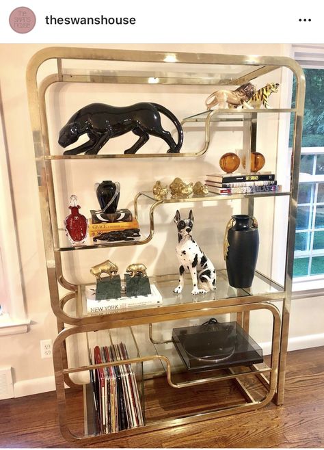 Brass Etagere, Glass Etagere, Tarrytown New York, Devine Design, Girly Apartments, Minimalist Japanese, Girly Apartment Decor, Milo Baughman, House Things