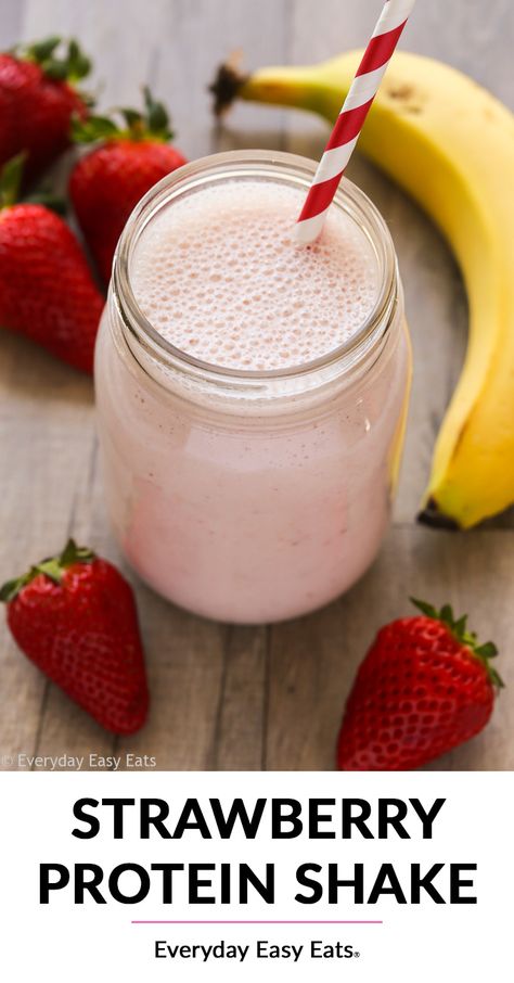 Homemade Protein Shake, Strawberry Protein Shake, Easy Protein Shakes, Homemade Protein Shakes, Protein Shakes Recipes, Breakfast Shakes, Smoothie Ideas, Easy Protein, Strawberry Protein