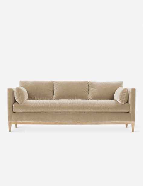 Hornsby Sofa Modern Parisian Sofa, Timeless Couches Sofas, Airy Modern Living Room, Modern Velvet Couch, Tan Velvet Couch, Beige Velvet Couch, Dark Brown Velvet Sofa, Simple Couches Living Room, Sand Colored Couch