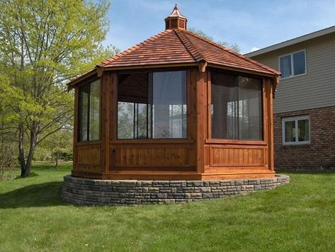 Buy A Gazebo Made By The Amish | Royal Cedar Gazebo [2018] Cedar Gazebo, Large Gazebo, Corner Summer House, Hot Tub Gazebo, Gazebo Ideas, Tub Enclosures, Cedar Deck, Wooden Gazebo, Hot Tub Cover