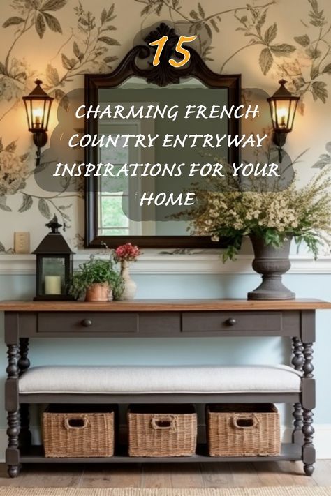 Step into a warm and inviting space with these charming French country entryway ideas. From rustic furniture to elegant decor, each inspiration showcases how to blend functionality with style in your home. Discover how the right lighting, a beautiful mirror, and carefully chosen accessories can transform your entry into a welcoming haven. Foyer Artwork Entryway, Parisian Entryway, Elegant Entryway Ideas Luxury, Vintage Entryway Ideas, Country Entryway Ideas, Front Entry Way Ideas, French Country Entryway Ideas, Cottage Entryway Ideas, Elegant Entryway Ideas