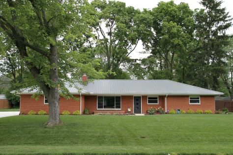 A Look Outside Gray Metal Roof, House Tweaking, Outside House, Brick Houses, Metal Roofs, Residential Roofing, Roofing Company, Brick Exterior House, Metal Roofing