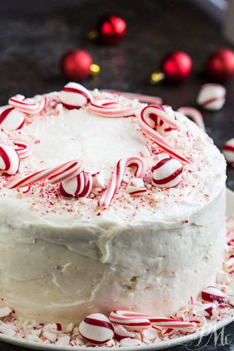 Three Layer Cake, Peppermint Frosting, Peppermint Cake, Holiday Cake, Peppermint Candy Cane, Favorite Dessert Recipes, Holiday Cakes, Peppermint Candy, Noel Christmas