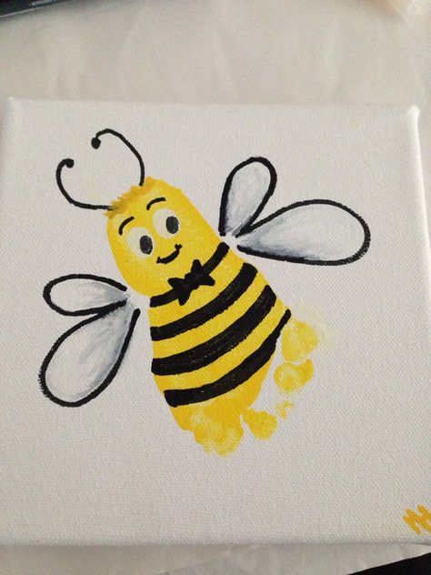 Proud To Bee Me Footprint, Bee Art Toddlers, Bee Art For Toddlers, Bee Arts And Crafts, Bee Handprint Craft, Bee Footprint Art, Baby Easter Crafts, Baby Handprint Crafts, Baby Art Crafts