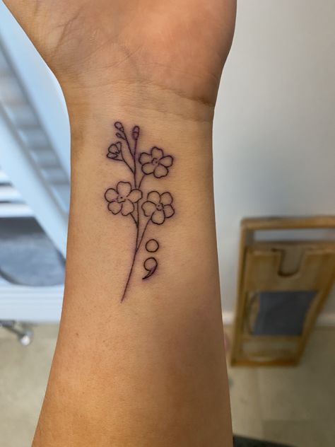 Aesthetic Semi-colon Tattoo, Semi Collen Tattoo Ideas, Semi-colon Tattoo Forearm, Semi-colon Tattoo Flower Simple, Unique Semi-colon Tattoo Ideas Hidden, Hidden Semi-colon Tattoo, Semi-colon Tattoo Floral, Discreet Semi-colon Tattoo Ideas, Flower Semi Colon Tattoos