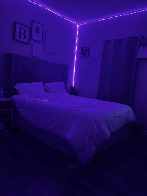 Grey Velvet Bed, Lounge Aesthetic, Purple Led Lights, Vibe Rooms, Room Organization Bedroom, Bedroom Aesthetics, Led Lighting Bedroom, Green Blanket, 2024 Year