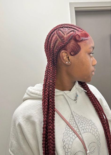 Burgundy Straight Back Braids, Burgundy Cornrows Black Women, Burgundy Fulani Braids, Dark Red Braids For Black Women, Burgandy Braids For Black Women, Color Braids For Black Women, Hair Braid Patterns, Big Box Braids Hairstyles, Feed In Braids Hairstyles