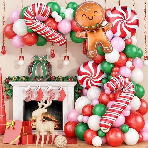 Ginger Bread Party Decor, Gingerbread Man Theme Party, Candy Cane Themed Christmas Party, Candy Christmas Party, Gingerbread Games Party Ideas, Gingerbread Christmas Party Ideas, Girl Christmas Birthday Party Ideas, Gingerbread Man Party Ideas, Man Balloon Garland