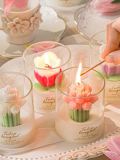 1pc Flower Scented Candle Gift Box, Tulip Shaped Decorative Candle For Atmosphere Multicolor    Wax     Home Decor, size features are:Bust: ,Length: ,Sleeve Length: Flower Scented Candle, Fun Shaped Candles, Small Business Candles, Starbucks Candle, Valentines Day Candles, Candle Icon, Trendy Candles, Candle Box Design, Scented Candles Aesthetic