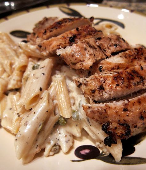 Creamy Grilled Chicken Piccata - grilled lemon herb chicken over a creamy piccata sauce. SO good! Better than any restaurant! We make this at least once a month! Grilled Chicken With Pasta Recipes, Birds Eye Garlic Chicken Pasta Copycat, Grilled Chicken And Pasta Recipes, Grilled Chicken Pasta Recipes, Grilled Chicken Dinner Ideas, Creamy Grilled Chicken, Creamy Chicken Piccata, Pasta With Grilled Chicken, Grilled Chicken Dishes