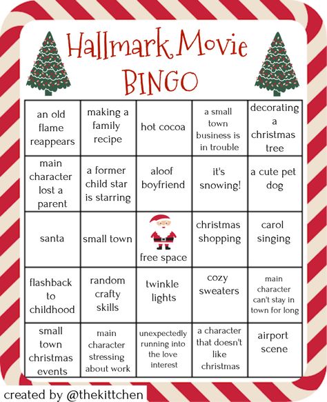 Hallmark Bingo, Hallmark Christmas Movie Bingo, Christmas Movie Bingo, Sleepover Vibes, Cheesy Christmas Movies, Sustainable Crafts, Movie Bingo, Homeschool Materials, Movie Games