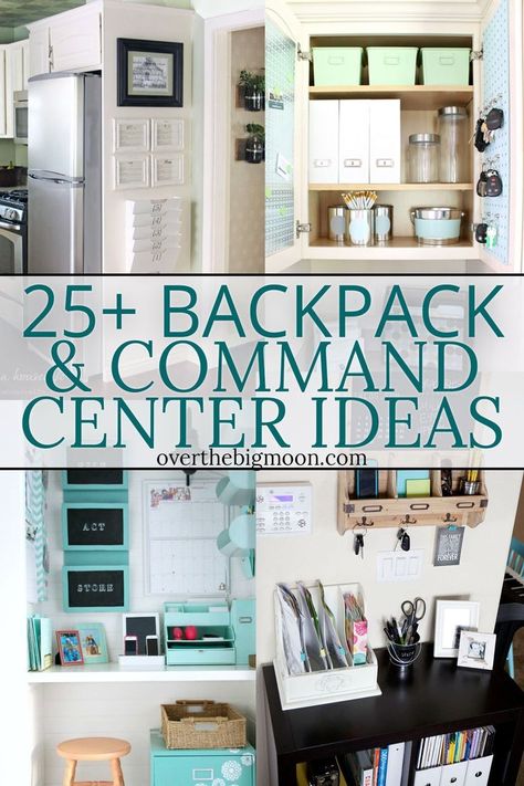 25 Backpack and Command Center Organization Ideas -- come see lots of ideas to help you organize your home! From overthebigmoon.com! Family Organisation, Family Command Center Wall, Command Center Ideas, Organized Backpack, Command Center Organization, Diy Command Center, Command Center Kitchen, Home Command Center, Command Centers