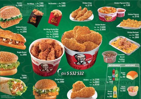 Kfc Menu Board, Kentucky Fried Chicken Menu, Kfc Restaurant, Chicken Subs, Chicken Bucket, Fast Chicken Recipes, Kentucky Fried Chicken, Chicken Menu, Kfc Chicken